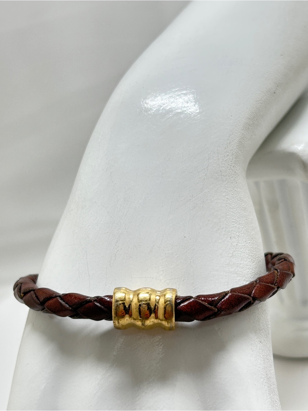 Ralph Lauren , Brown Braided Leather Bangle Bracelet, Gold Bead, Boho